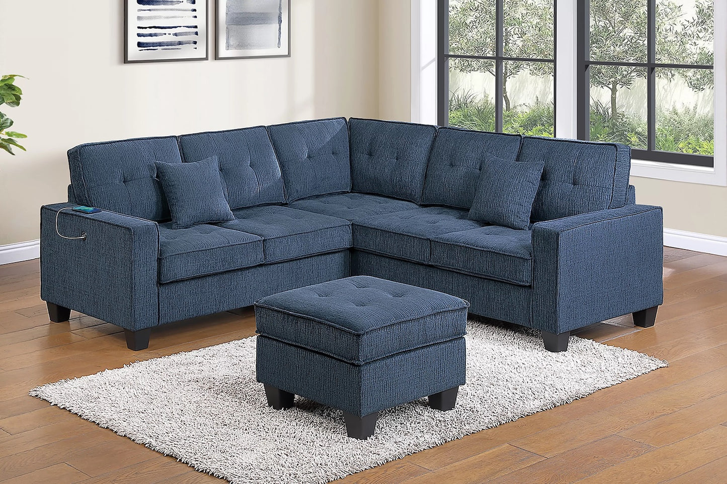 4 Piece Chenille Fabric Sectional Sofa and Ottoman Set (ETA: 6/15)