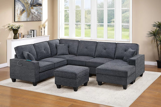 5 Piece Chenille Fabric Sectional Sofa and Ottoman Set