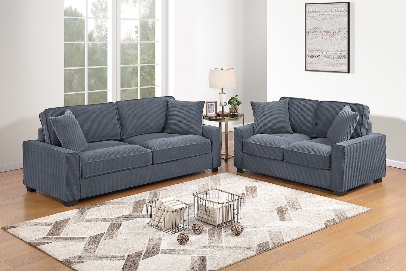 Corduroy Fabric Sofa and Loveseat Set