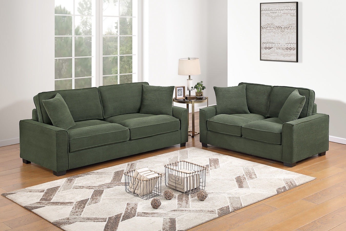 Corduroy Fabric Sofa and Loveseat Set