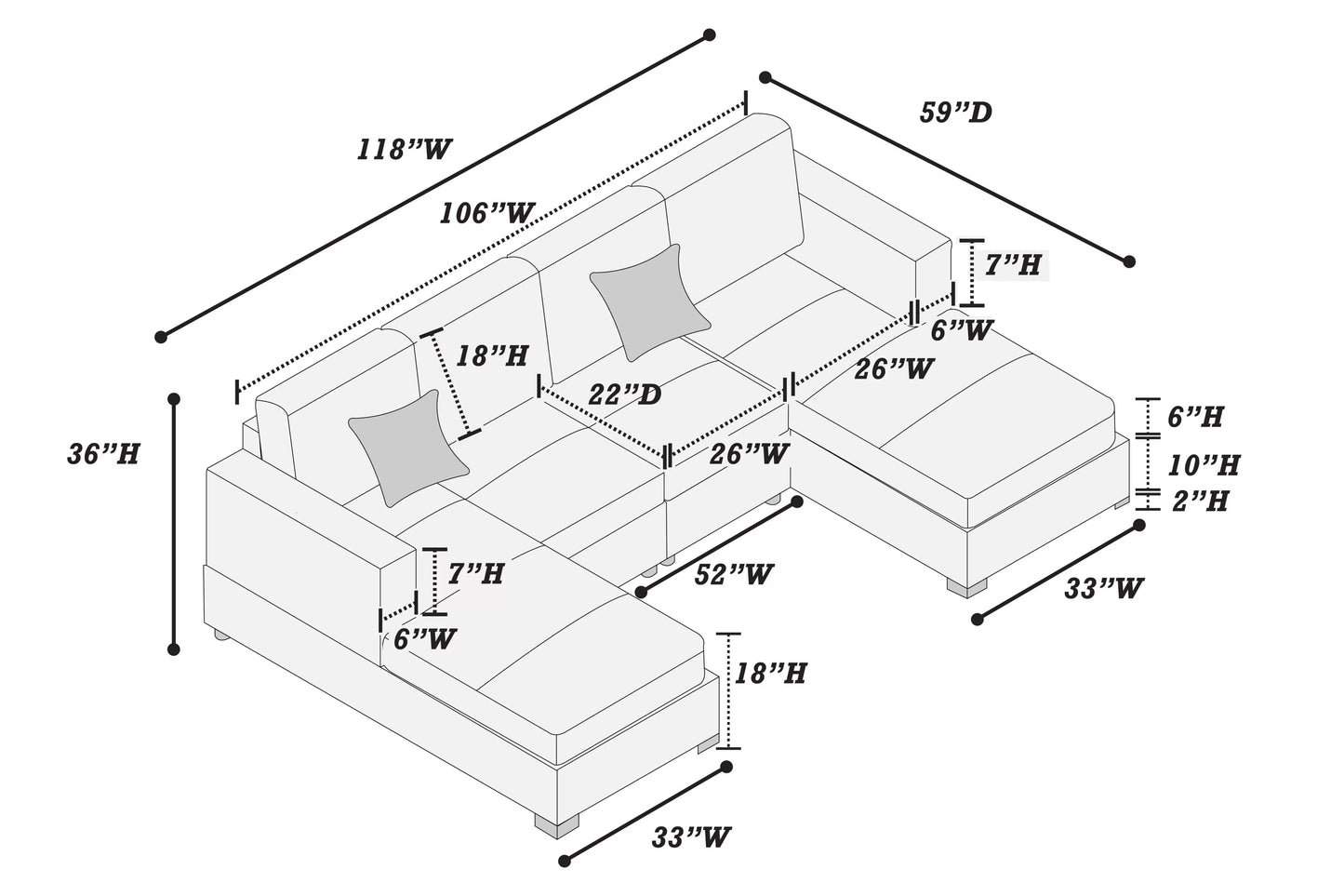 3 Piece U Shape Chenille Fabric Sectional Sofa and Chaise Set (ETA: 7/30)