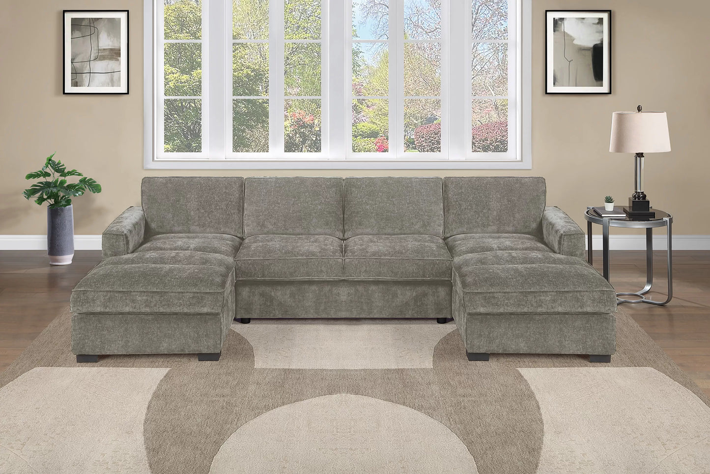 3 Piece U Shape Chenille Fabric Sectional Sofa and Chaise Set (ETA: 7/30)