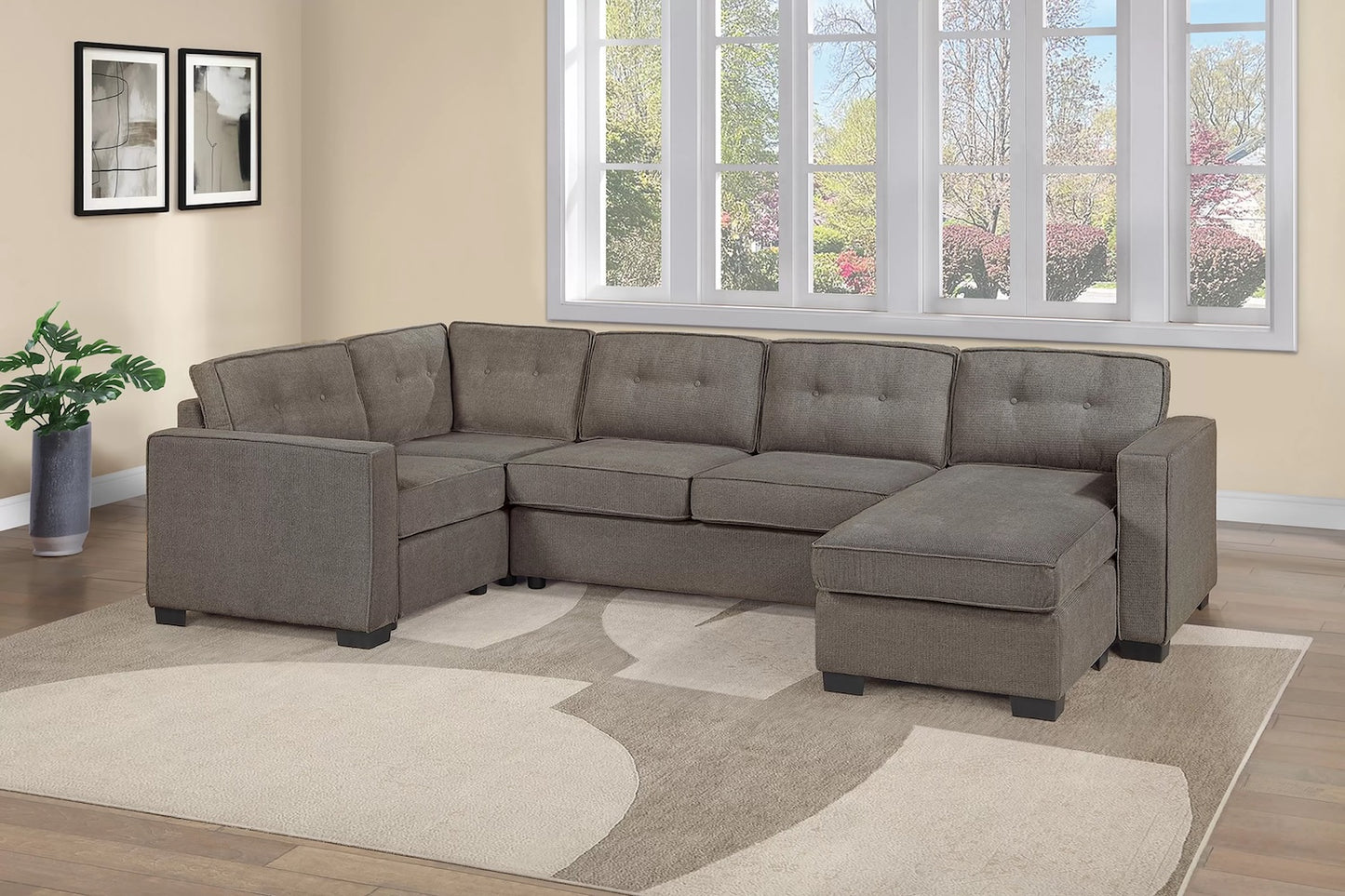 3 Piece Waffle Suede Fabric Sectional Sofa and Chaise Set (ETA: 7/30)