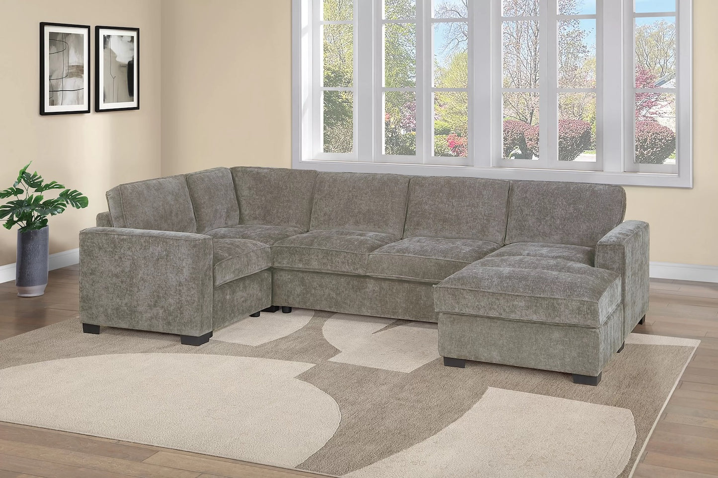 3 Piece Chenille Fabric Sectional Sofa and Chaise Set (ETA: 7/30)