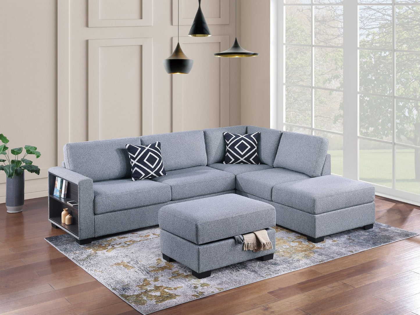 3-Piece Reversible Sectional Set W/ Ottoman