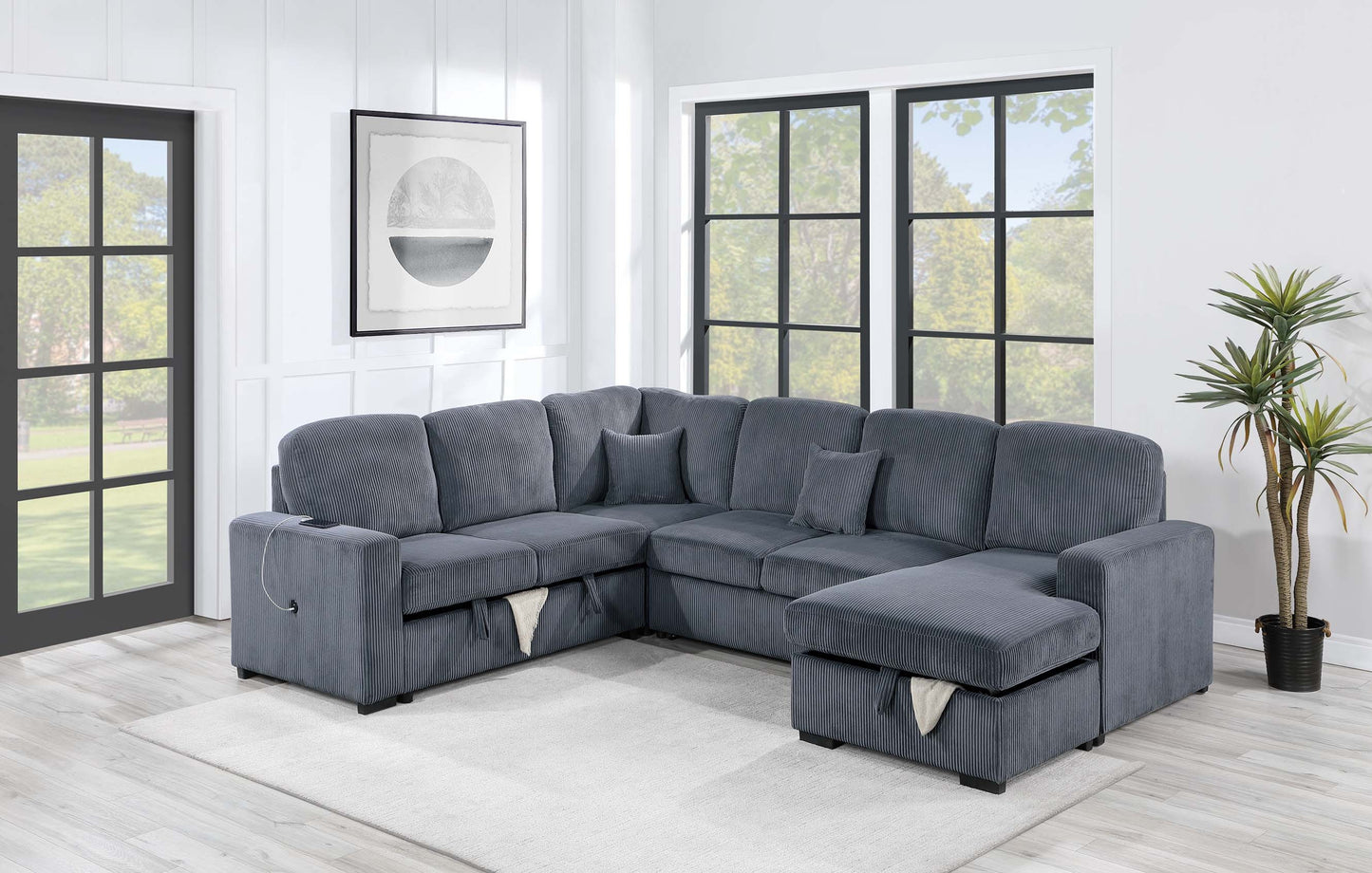 Sectional with Pull-Out Bed and Storage Chaise