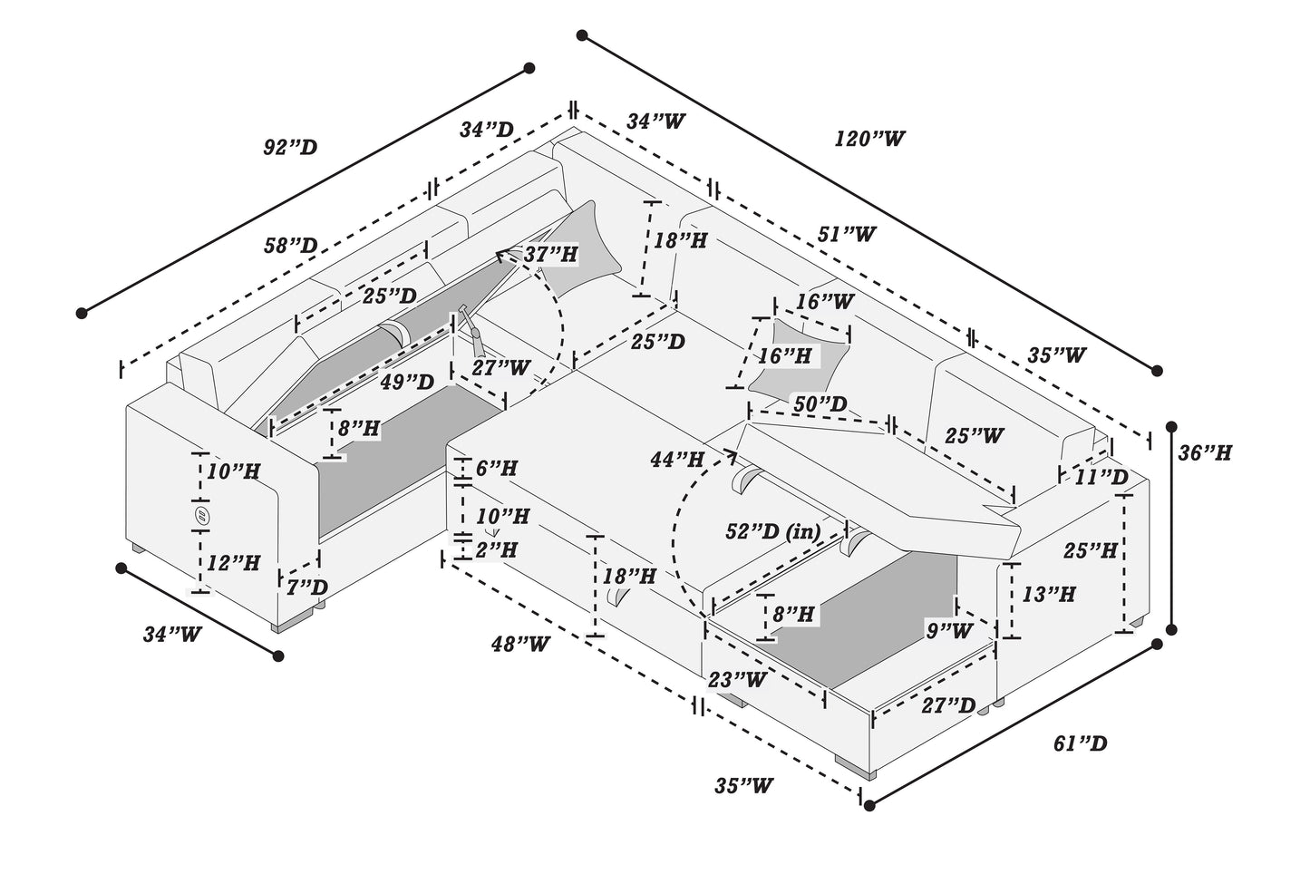 Sectional with Pull-Out Bed and Storage Chaise