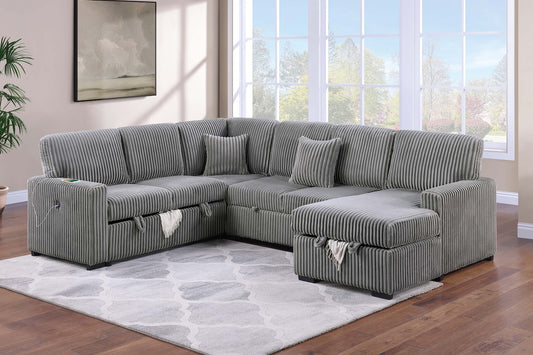 U Shape Sectional Sofa with Pull-Out Sleeper Bed and Storage Chaise
