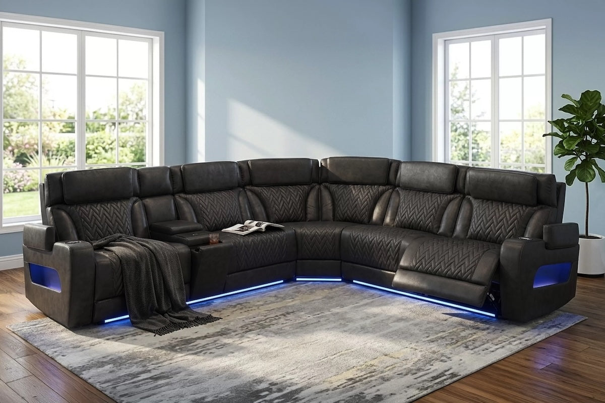 Power Motion Sectional Genuine Top Grain Leather