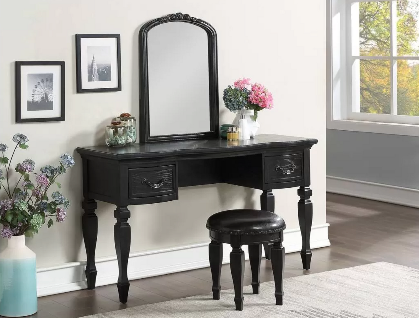 3-Piece Vanity Table Mirror Stool Set