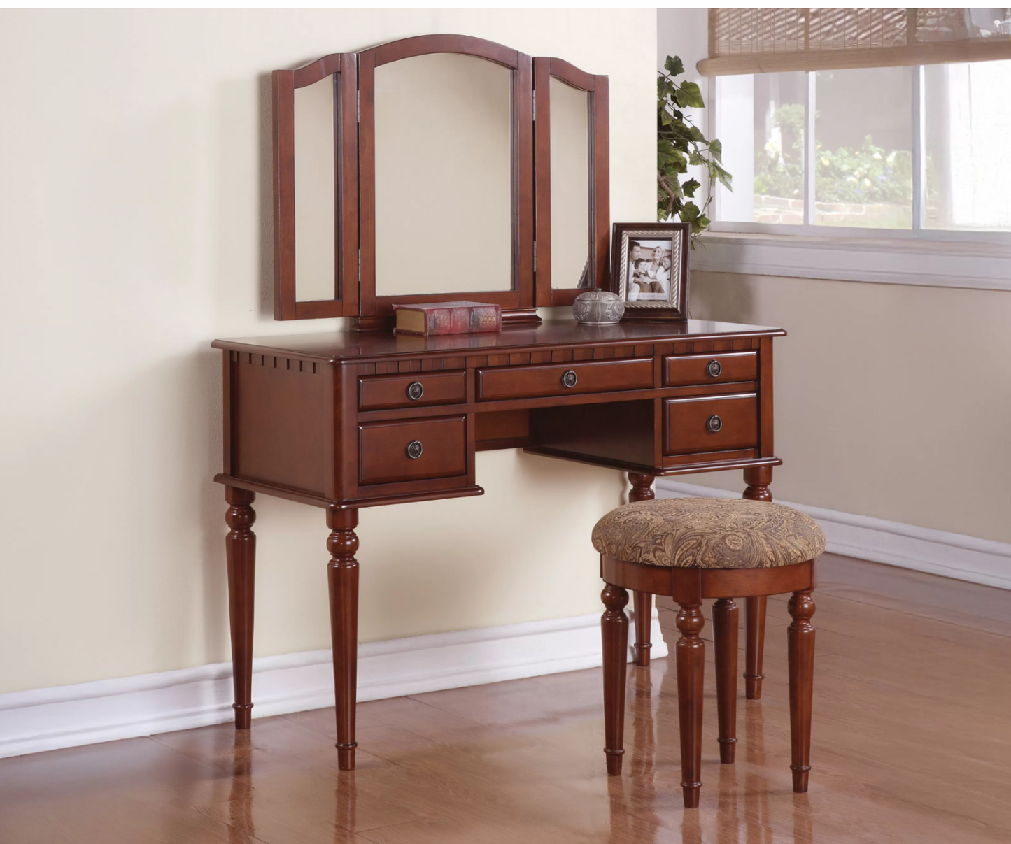 3-Piece Vanity Table Mirror Stool Set