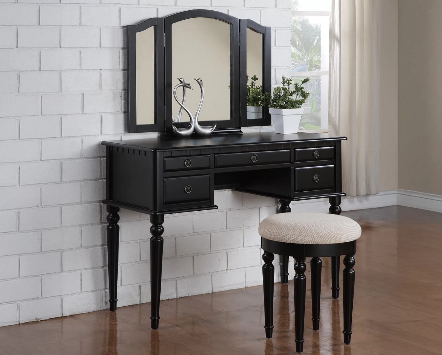 3-Piece Vanity Table Mirror Stool Set