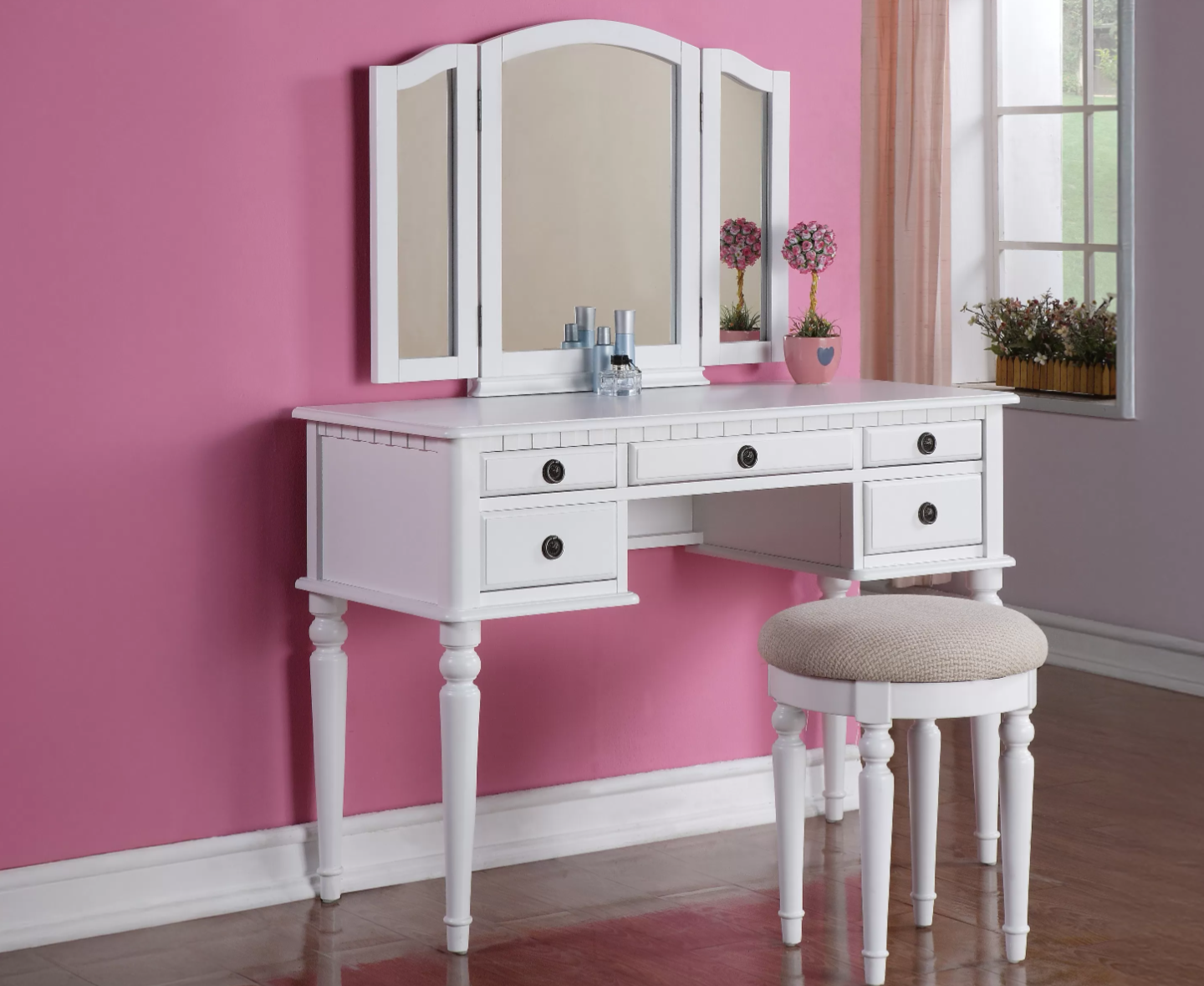 3-Piece Vanity Table Mirror Stool Set