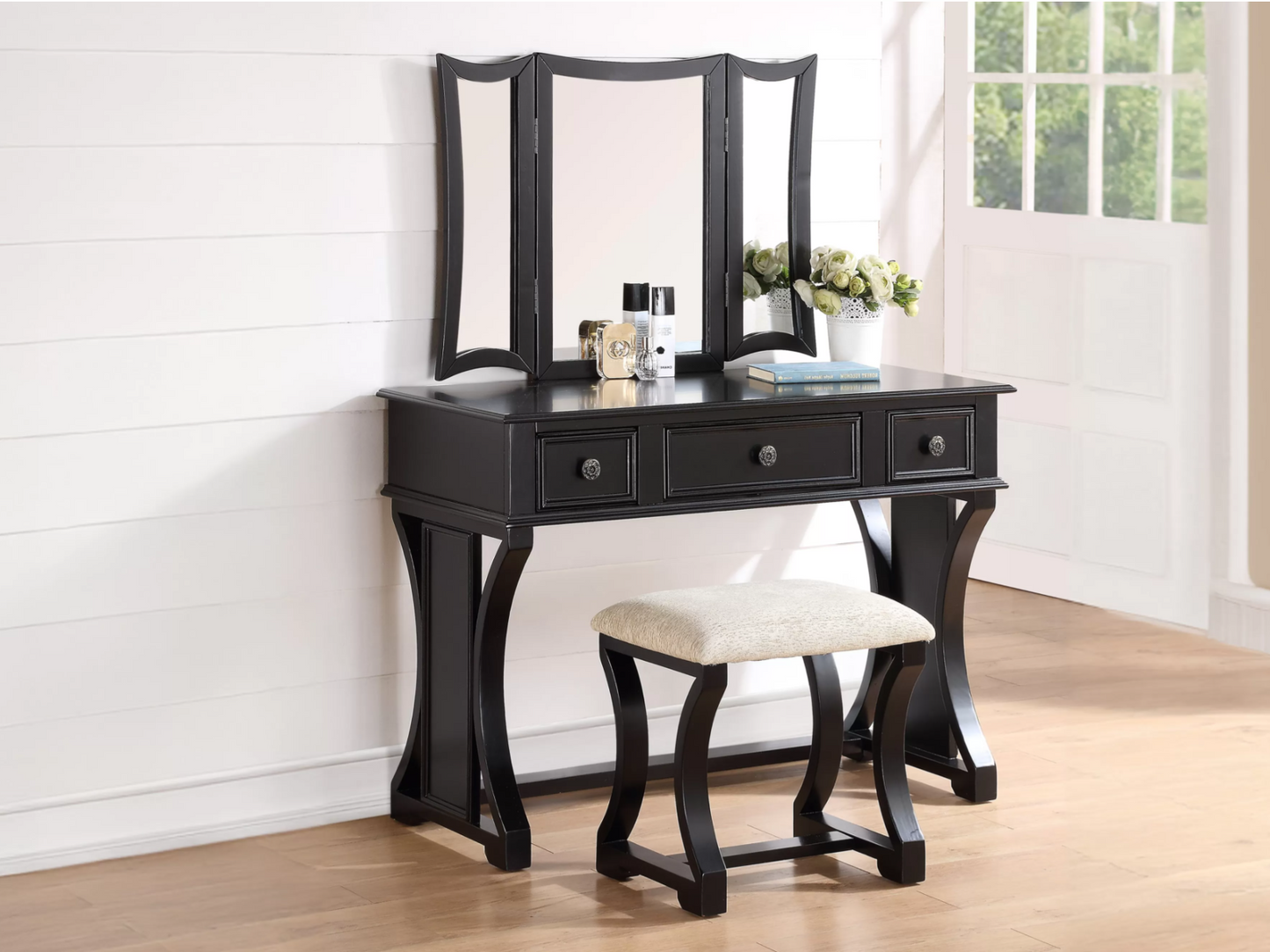 3-Piece Vanity Table Mirror Stool Set