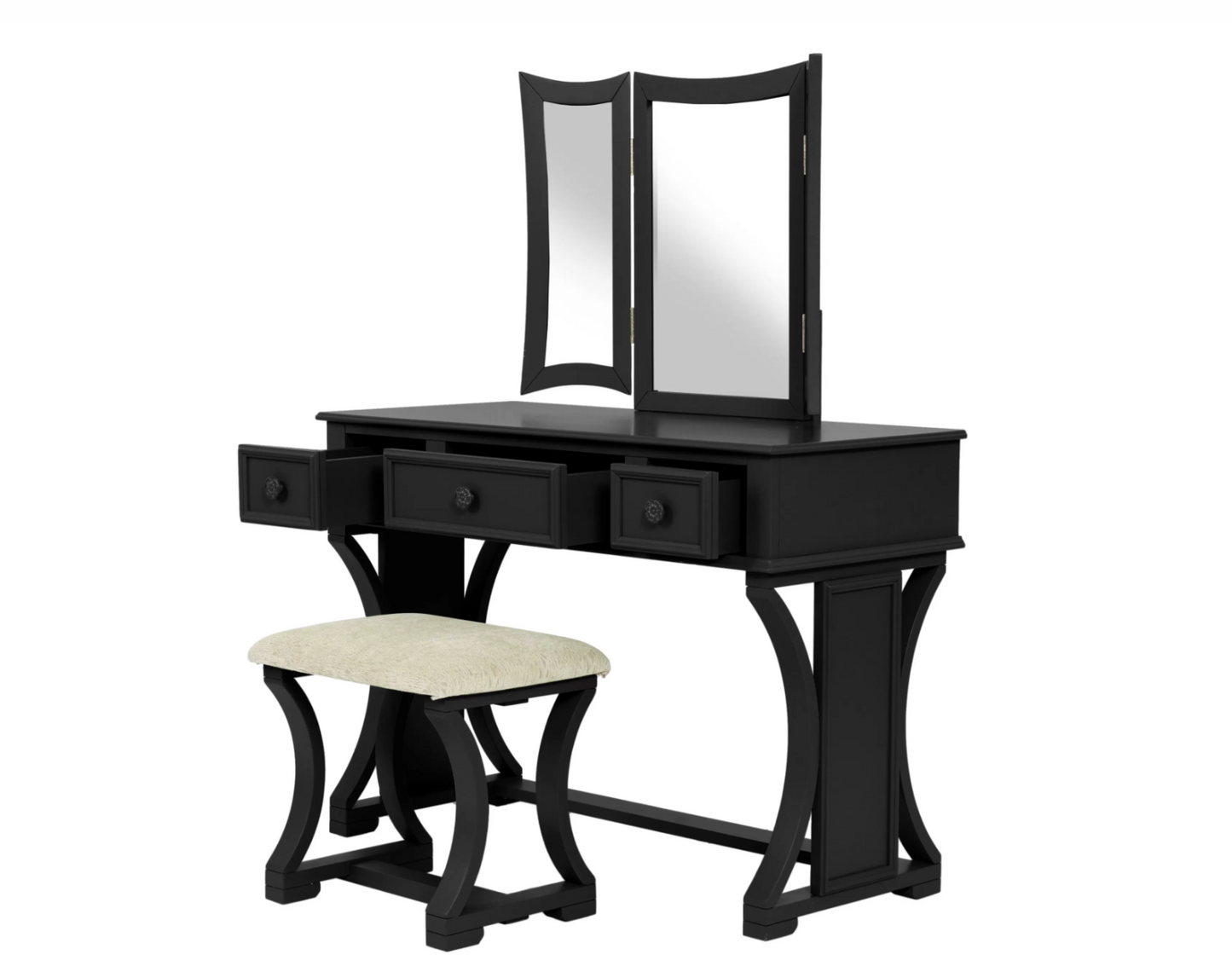 3-Piece Vanity Table Mirror Stool Set