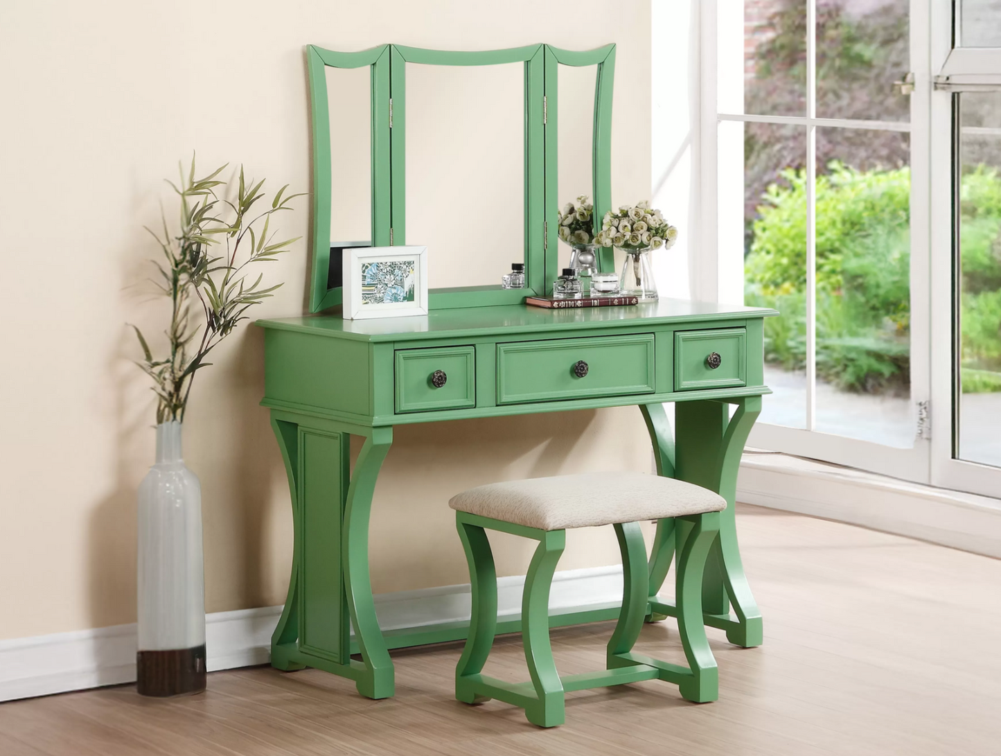 3-Piece Vanity Table Mirror Stool Set