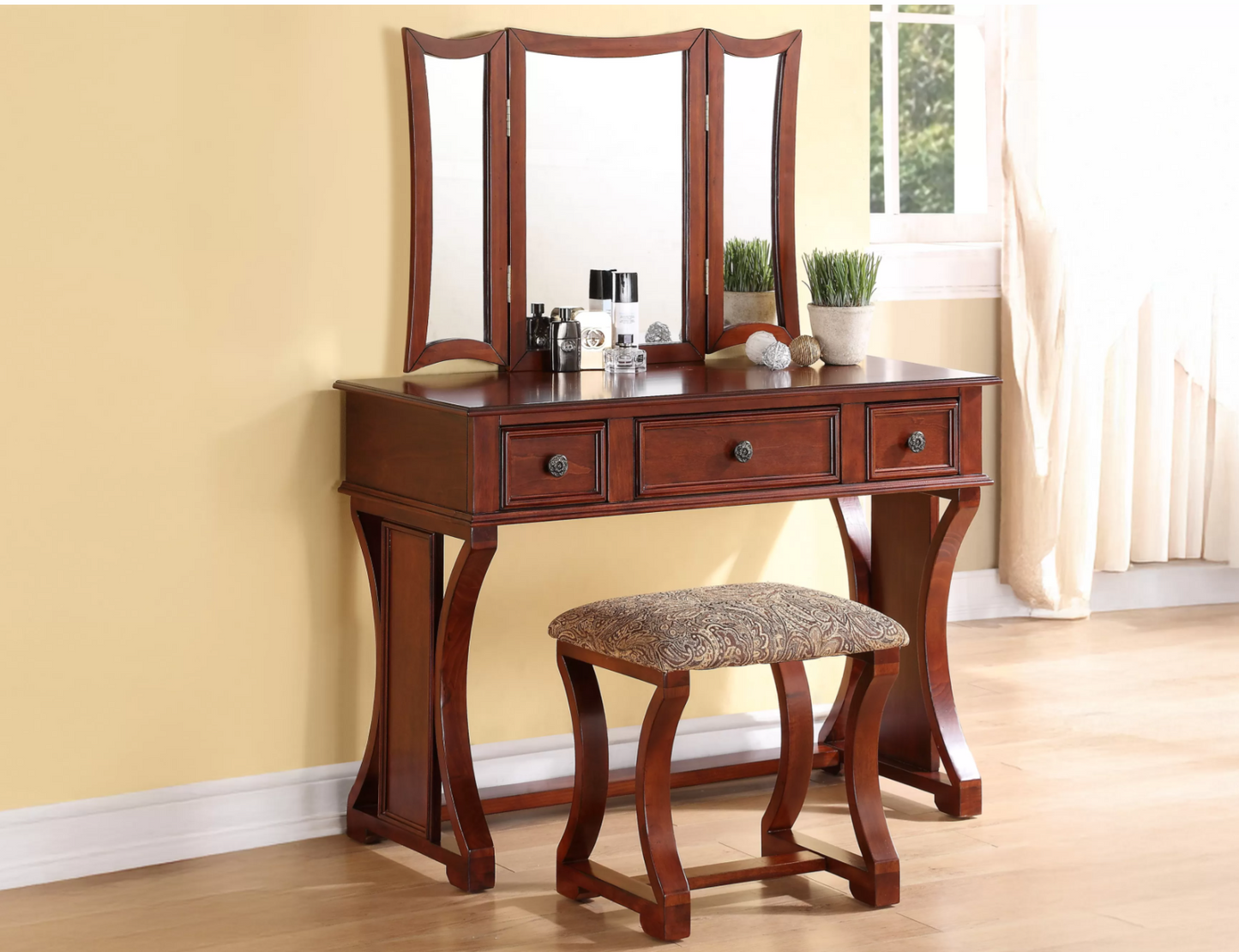 3-Piece Vanity Table Mirror Stool Set