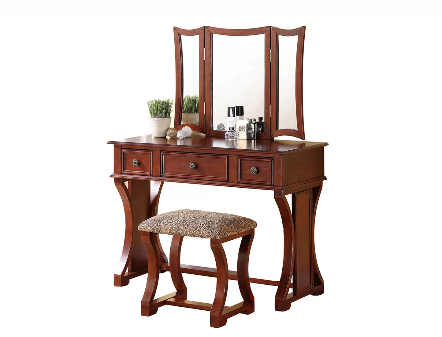 3-Piece Vanity Table Mirror Stool Set