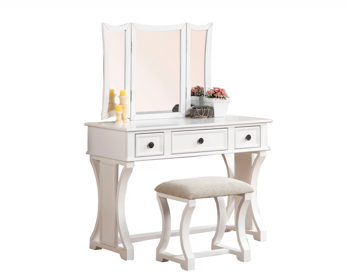 3-Piece Vanity Table Mirror Stool Set