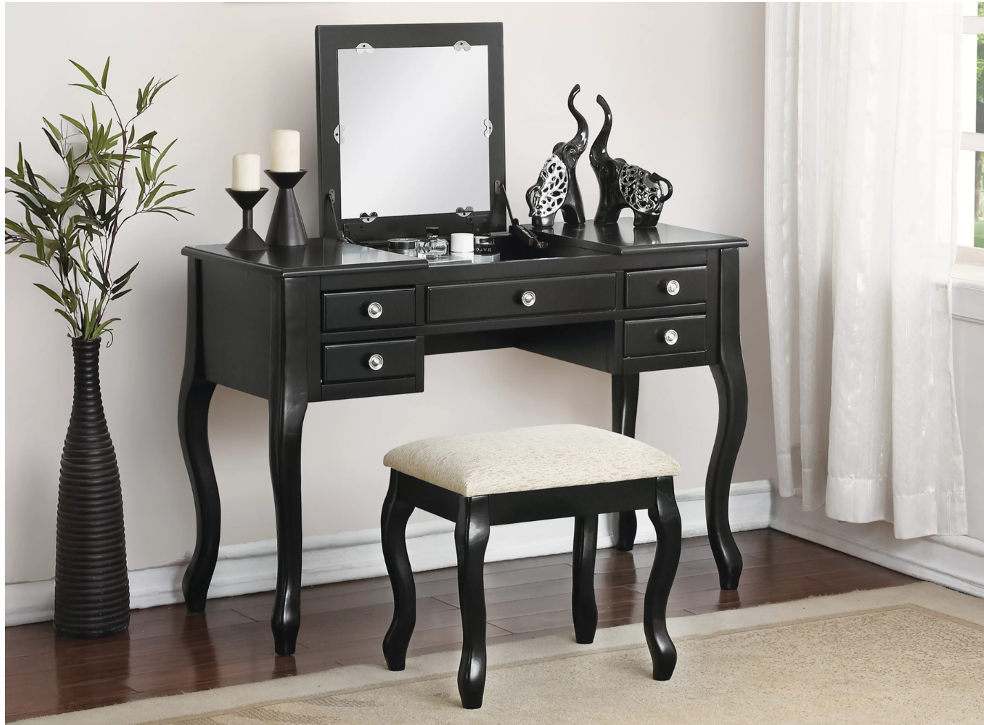 3-Piece Vanity Table Mirror Stool Set
