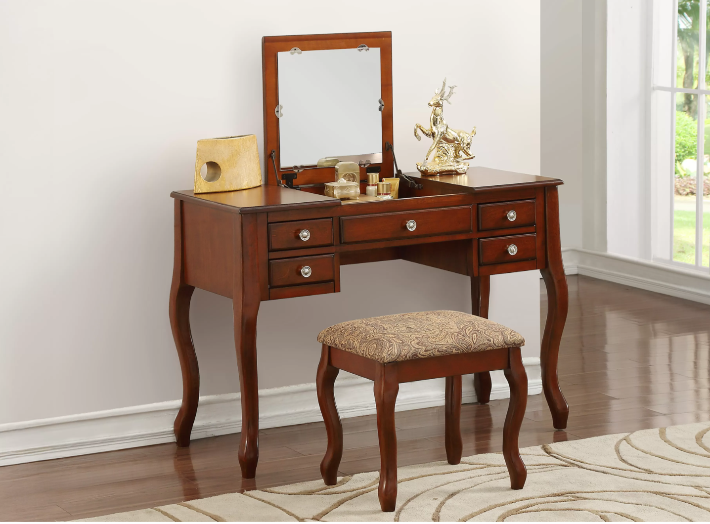 3-Piece Vanity Table Mirror Stool Set