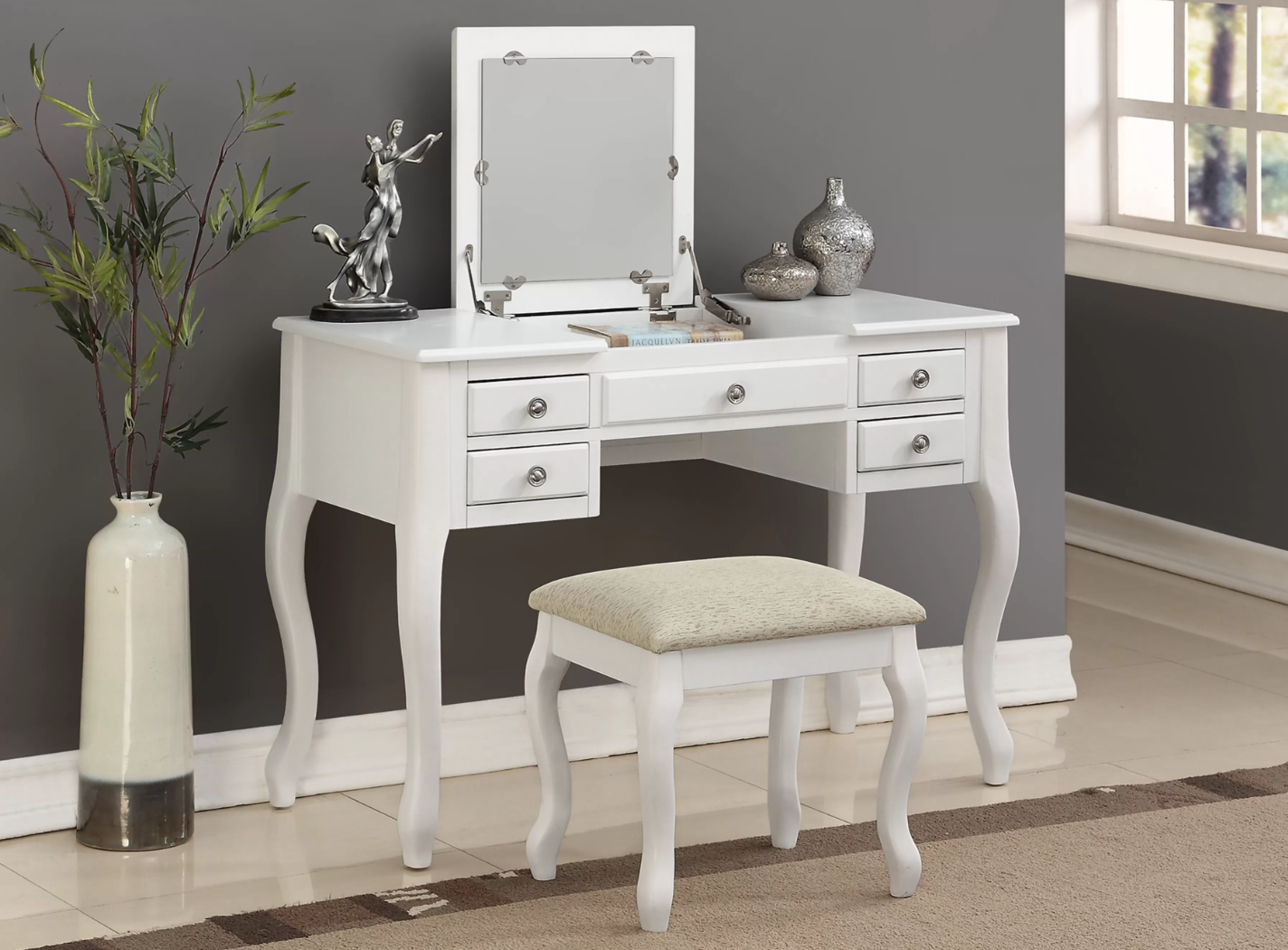 3-Piece Vanity Table Mirror Stool Set