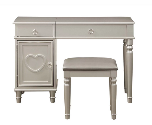 2-Piece Vanity table with Foldable Mirror and Stool Set