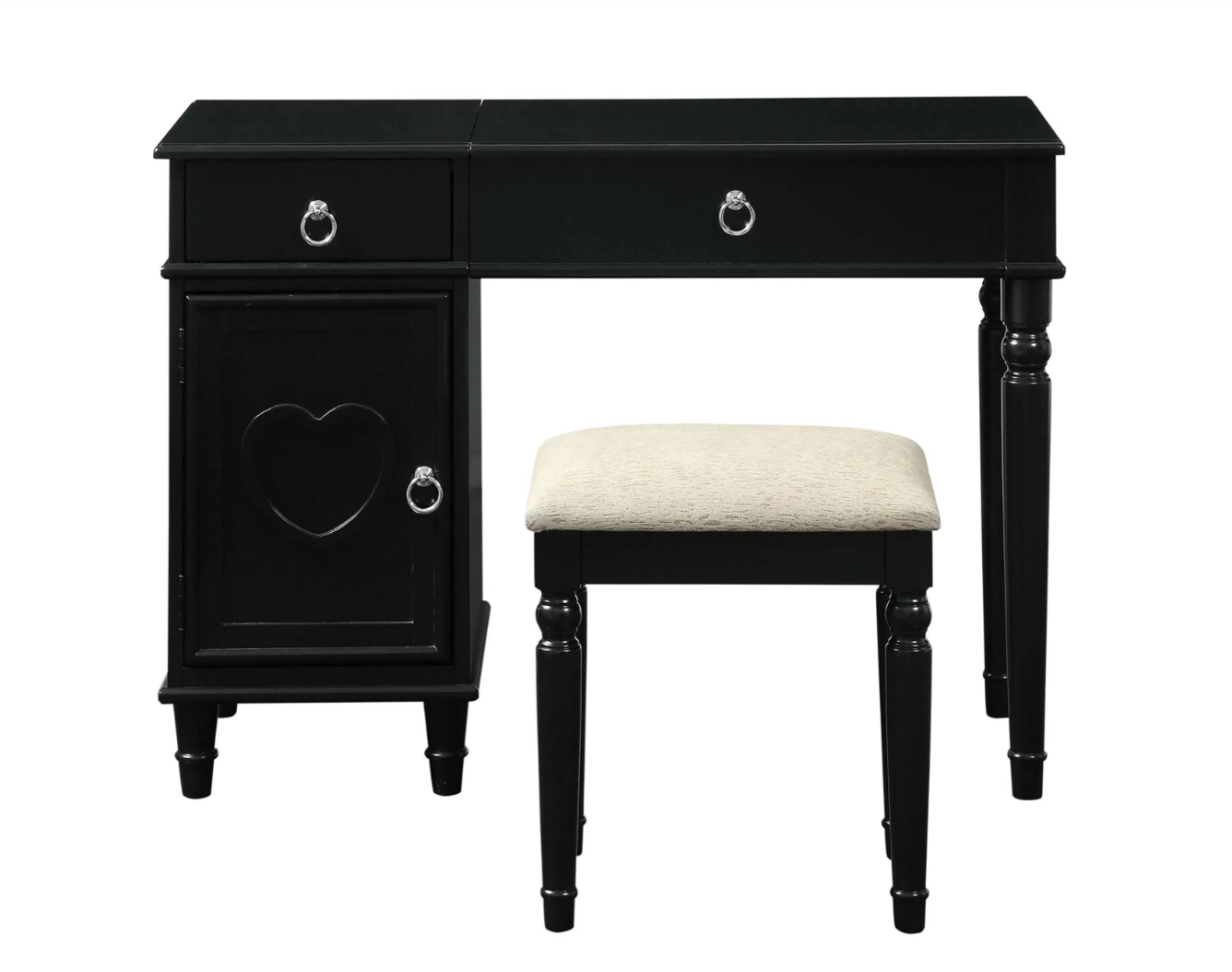 2-Piece Vanity table with Foldable Mirror and Stool Set