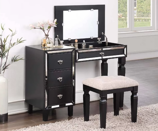 2-Piece Vanity Table with Foldable Mirror Stool Set