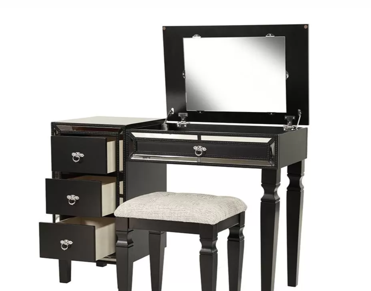 2-Piece Vanity Table with Foldable Mirror Stool Set