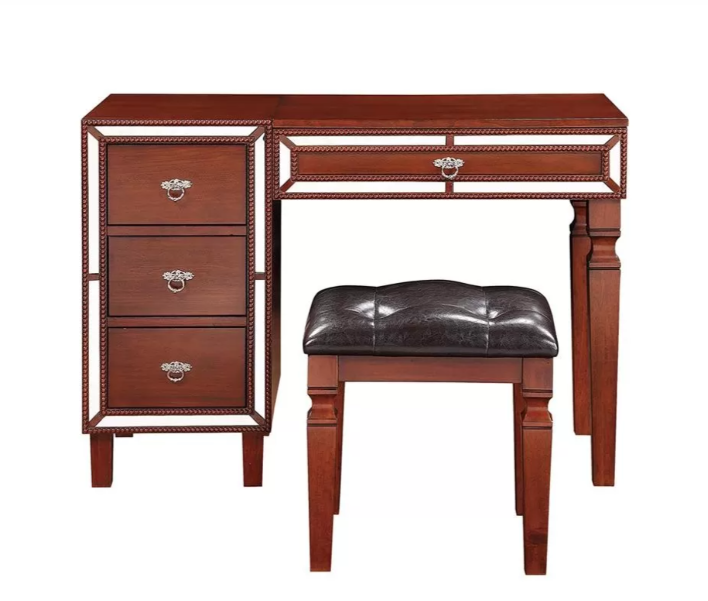 2-Piece Vanity Table with Foldable Mirror Stool Set