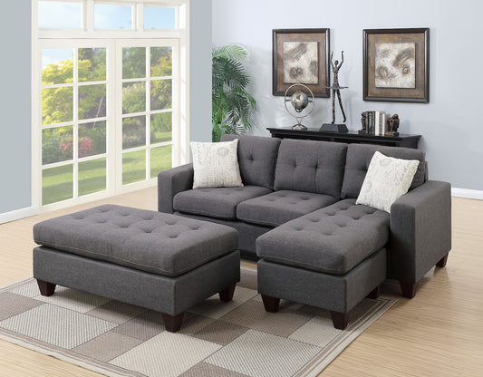 3PC Reversible Sectional Set with Ottoman